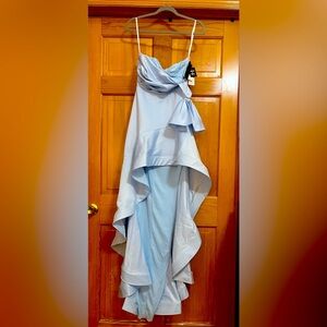 Blue Asymmetrical Ruffled High Low Dress